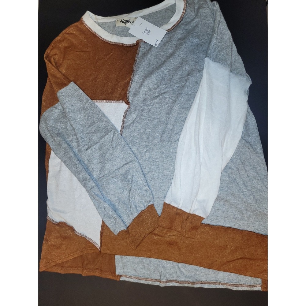 Haptics Color Block Pullover Long Sleeve Casual Top Comfy Trendy Large